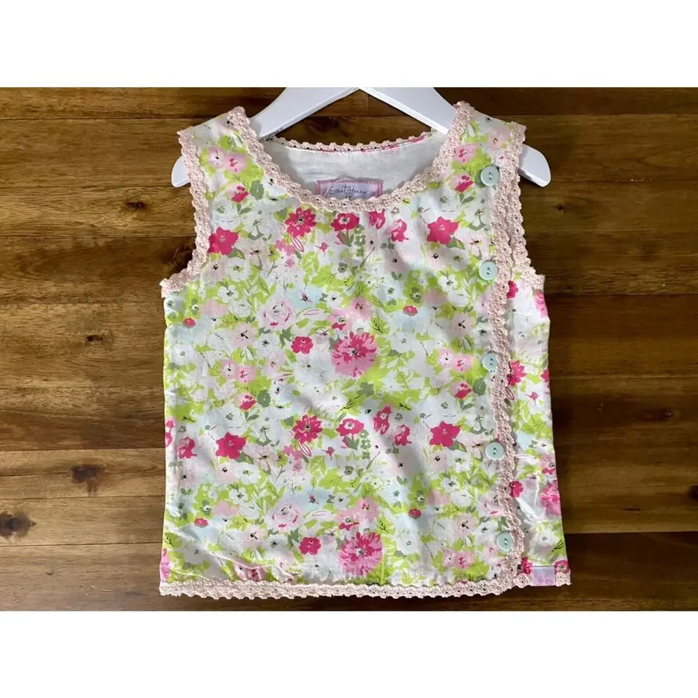 NWT SweetHoney Sleeveless Playsuit Set Summer Blooms Pink Green Gingham Shorts